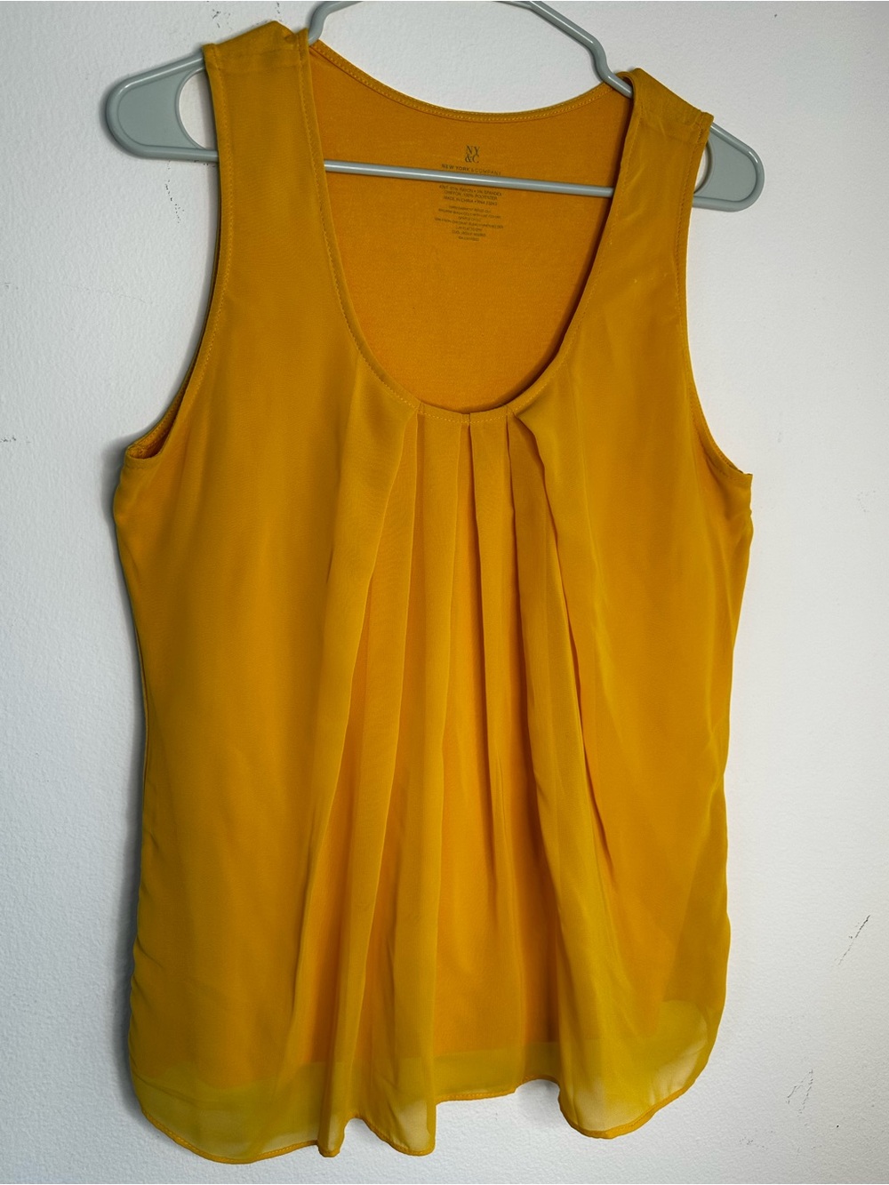 New York & Company Mustard Pleated Scoop Neck Tank